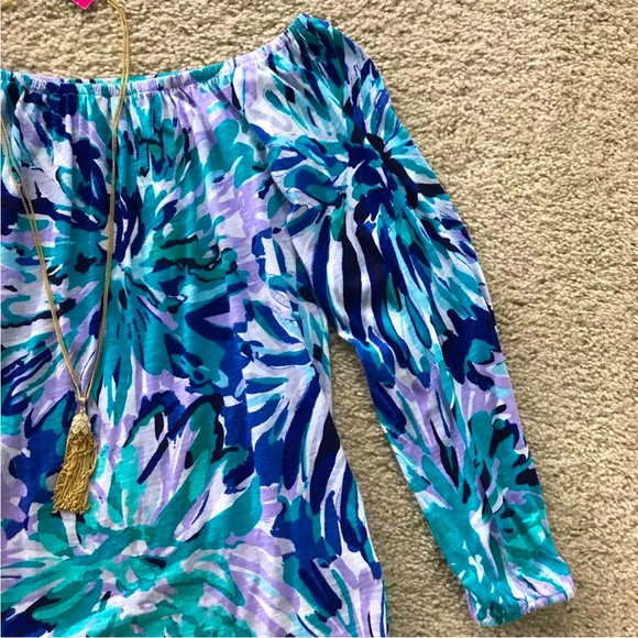 Lilly Pulitzer Enna Off The Shoulder Knit Top in Capri Teal Off Tropic - Picture 6 of 7